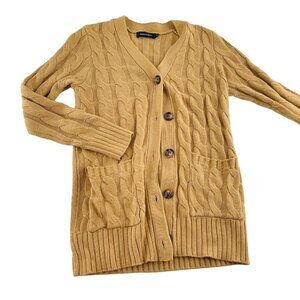 Merokeety Women's sz Small Cable Knit Button-Up Cardigan Sweater Camel‎ Tan